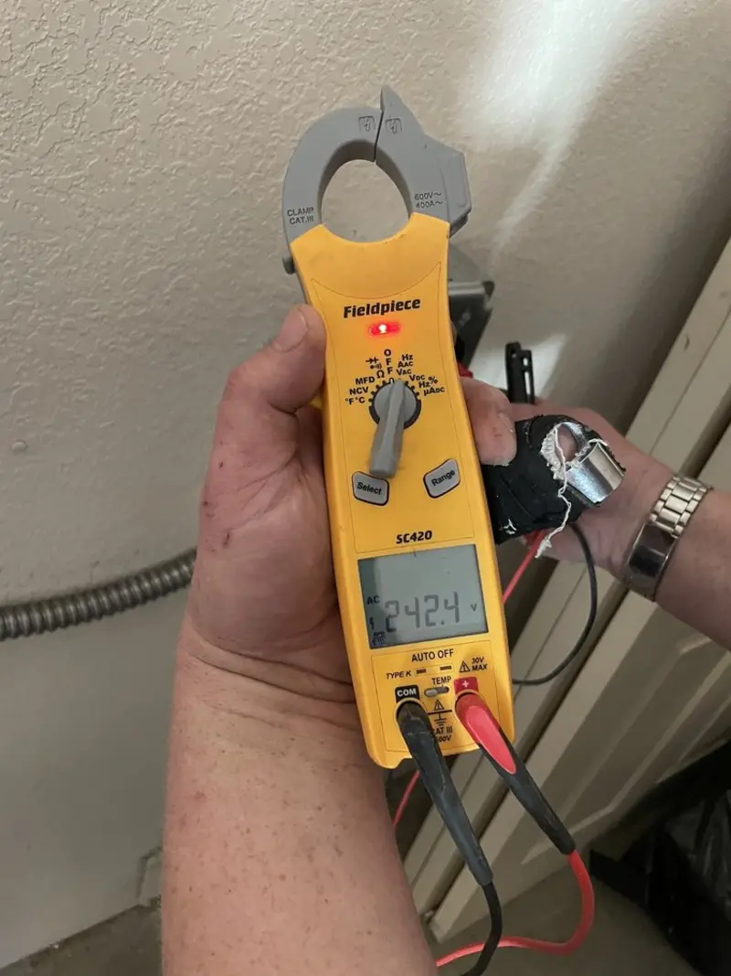 Voltage testing with clamp meter during Hot Tub / Pool Electrical Wiring in Coplay